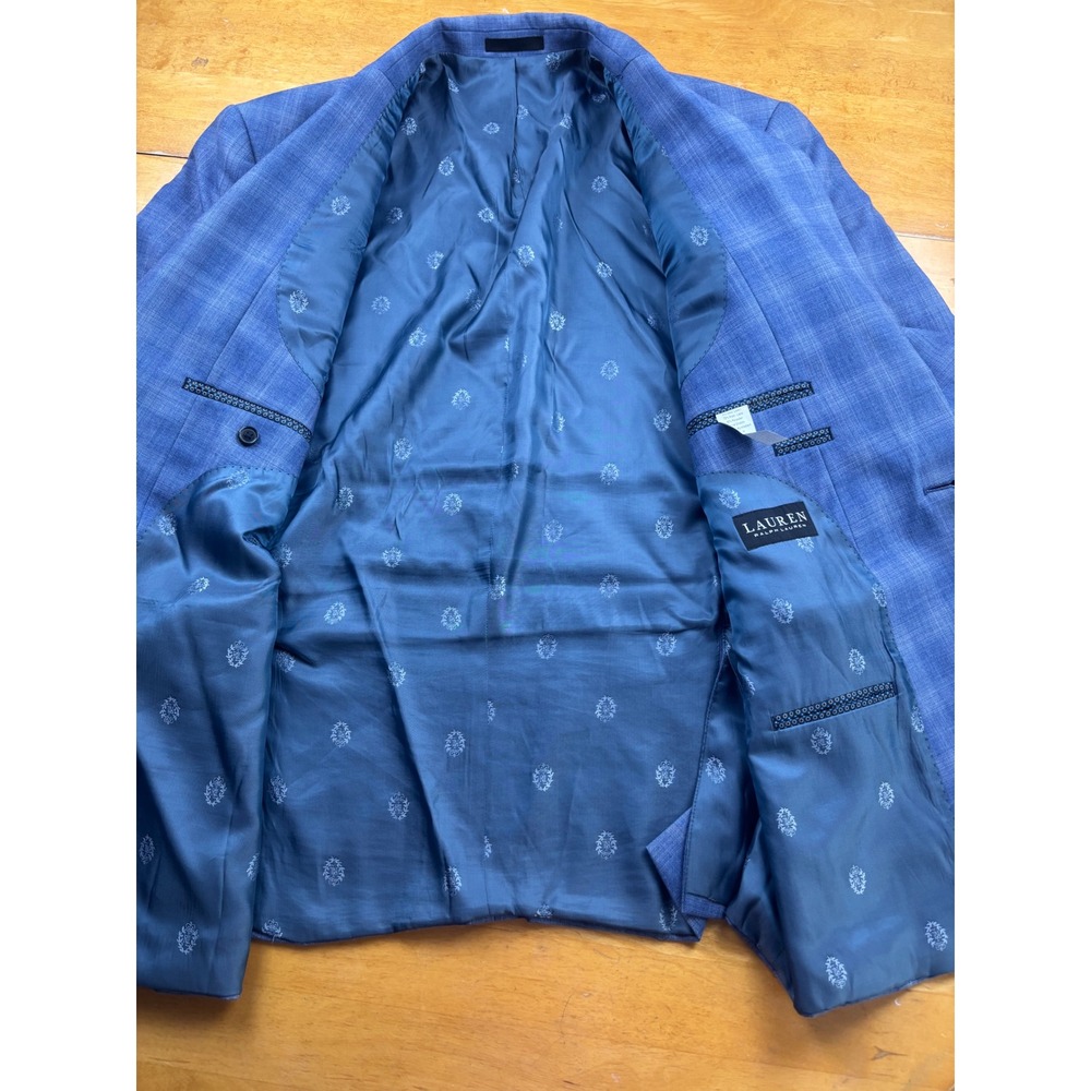 Lauren Ralph Lauren Mens Blue Plaid Wool Blend Sport Coat Blazer 48R - Picture 2 of 9